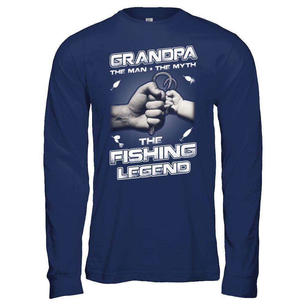 Grandpa The Man The Myth The Fishing Legend-T-Shirt & Hoodie-Long Sleeve T-Shirt-Navy