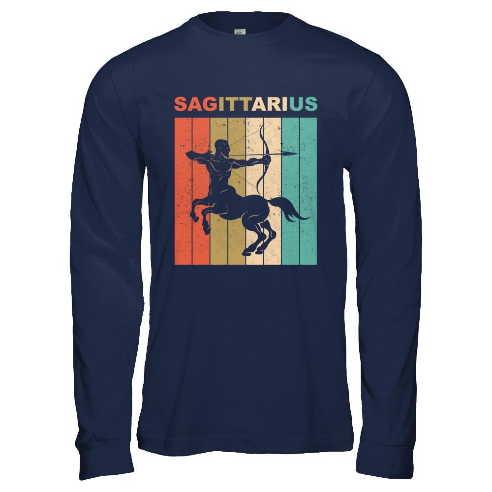 Vintage Sagittarius Zodiac November December Birthday Gift-T-Shirt & Hoodie-Long Sleeve T-Shirt-Navy