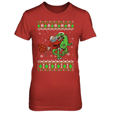 Santa Riding Dinosaur T-Rex Ugly Christmas Sweater-T-Shirt & Sweatshirt-Women's T-Shirt-Red