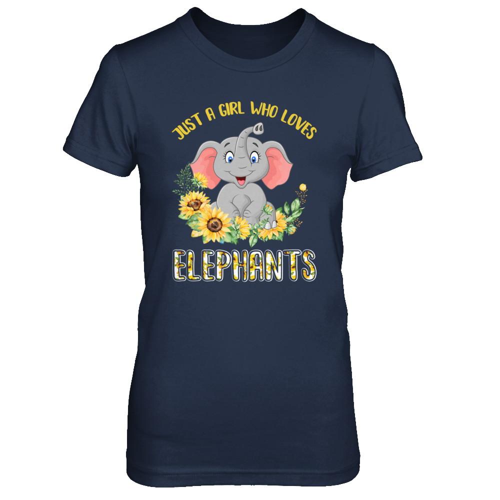 Just A Girl Who Loves Elephants And Sunflowers-T-Shirt & Hoodie-Women's T-Shirt-Navy
