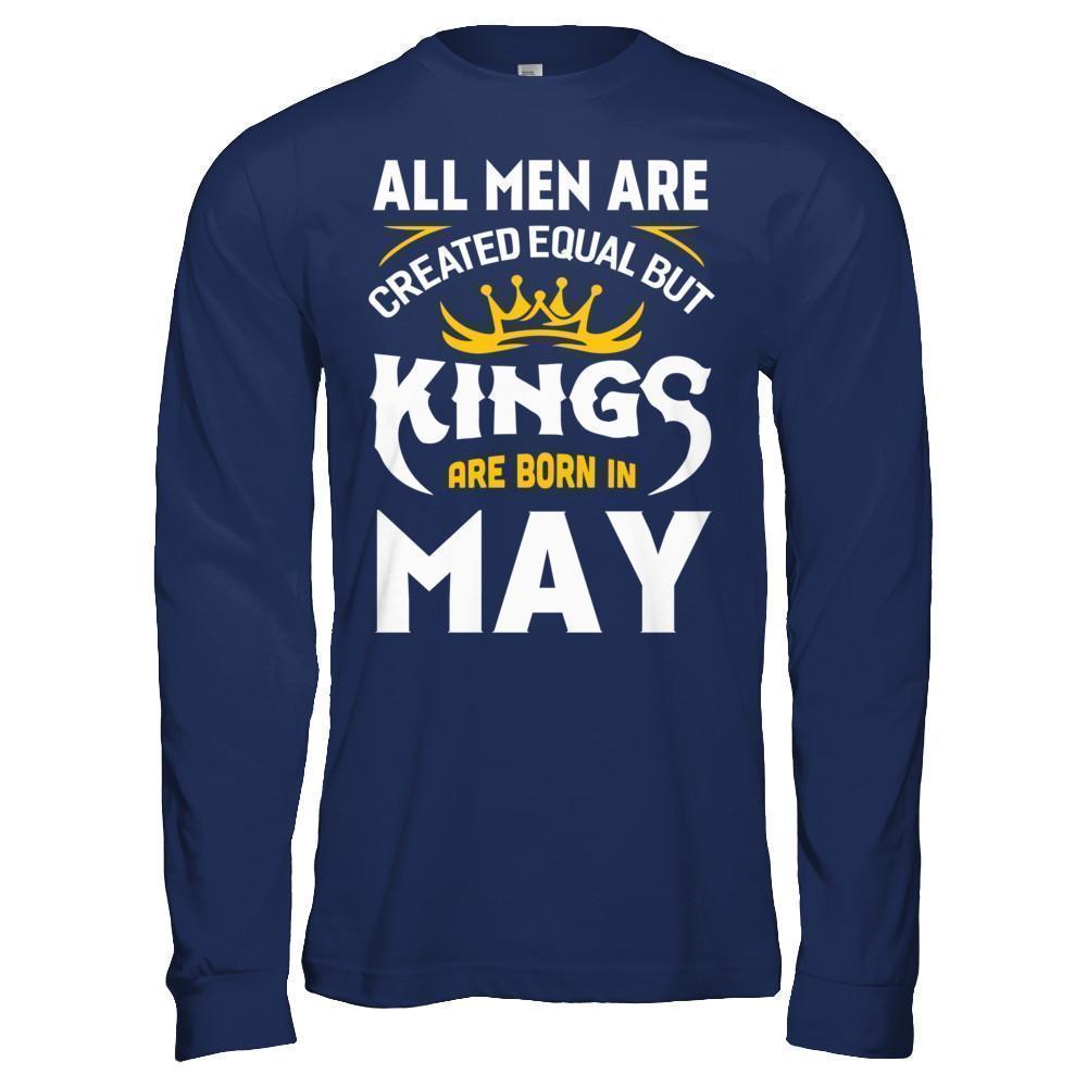All Men Are Created Equal But Kings Are Born In May-T-Shirt & Hoodie-Bella Canvas - Unisex Jersey Long Sleeve Tee-Navy