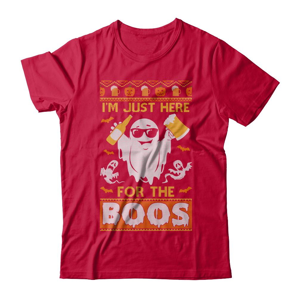 I'm Just Here For The Boos Halloween Ugly Sweater-T-Shirt & Hoodie-Classic T-Shirt-Red