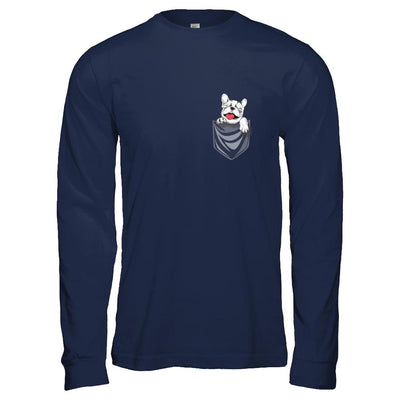 Funny Pocket French Bulldog Frenchie Dog Gift-T-Shirt & Hoodie-Long Sleeve T-Shirt-Navy