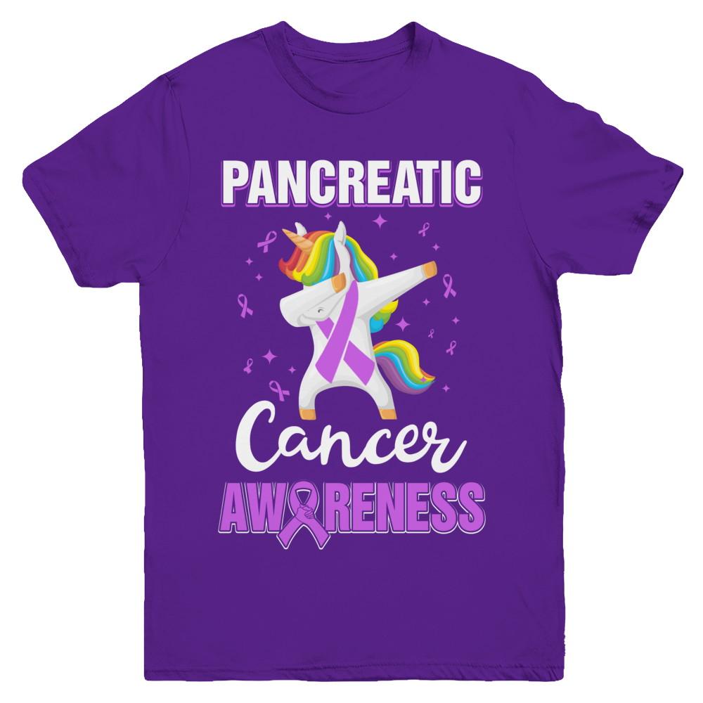 Inspirational Pancreatic Cancer Awareness Unicorn Support Youth-Youth Shirt-Youth T-Shirt-Purple