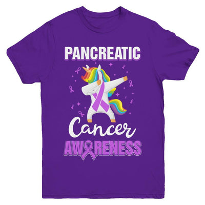 Inspirational Pancreatic Cancer Awareness Unicorn Support Youth-Youth Shirt-Youth T-Shirt-Purple