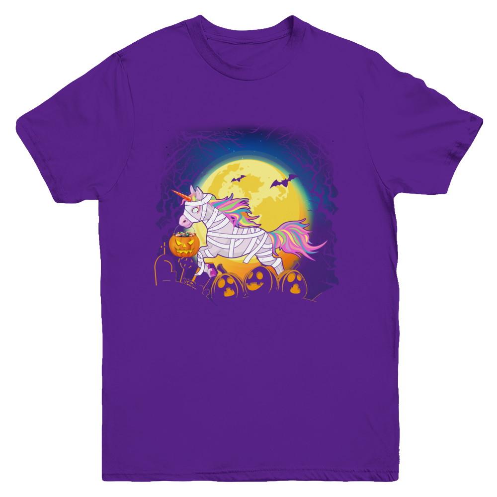 Halloween Pumpkin Unicorn Gift For Kids Girls Youth-Youth Shirt-Youth T-Shirt-Purple