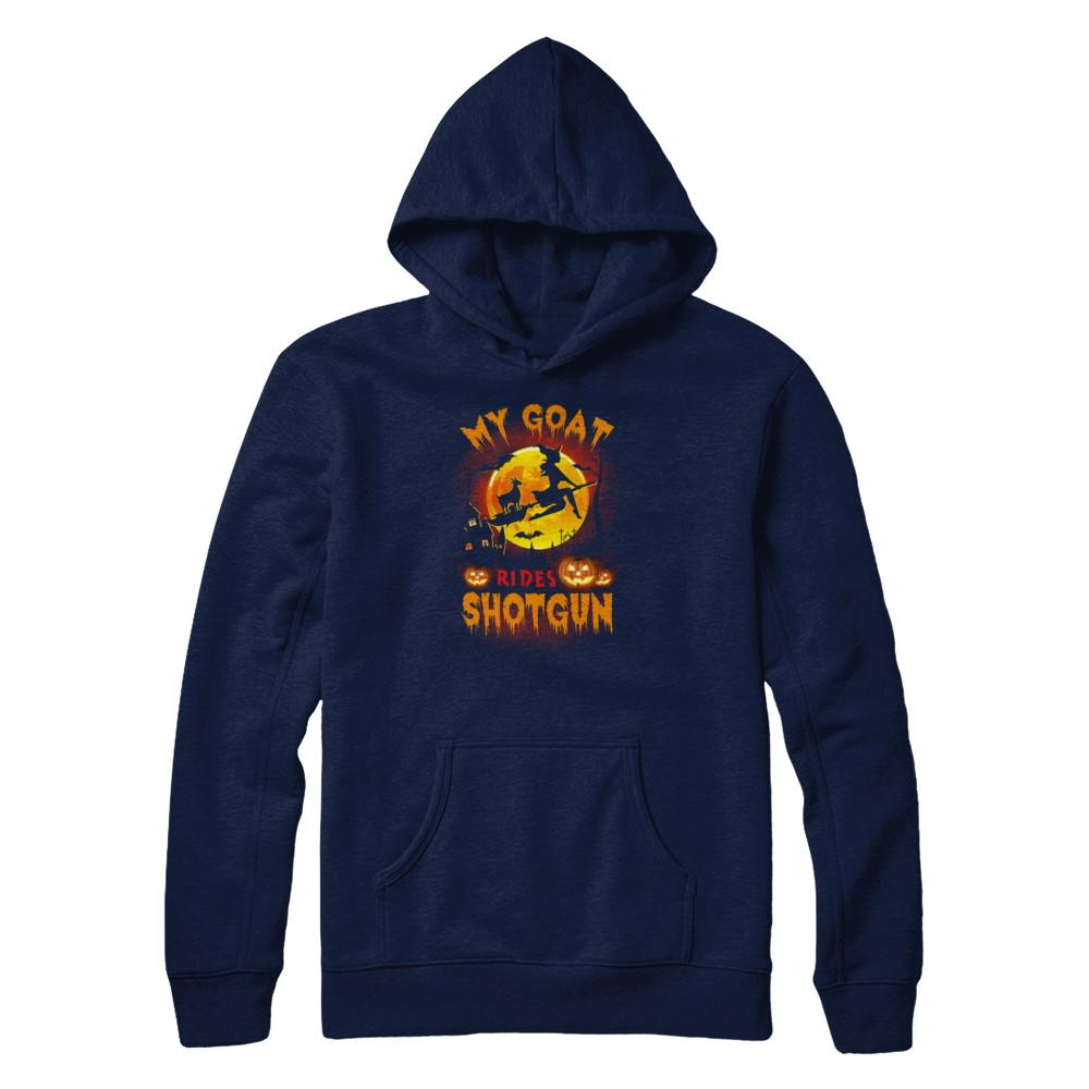 My Goat Rides Shotgun Halloween Goat-T-Shirt & Tank Top-Pullover Hoodie-Navy