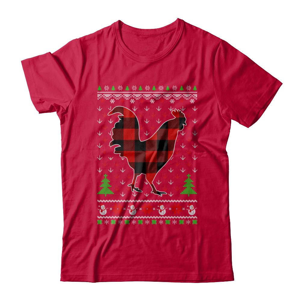 Funny Holiday Chicken Buffalo Plaid Ugly Christmas Sweater-T-Shirt & Sweatshirt-Classic T-Shirt-Red