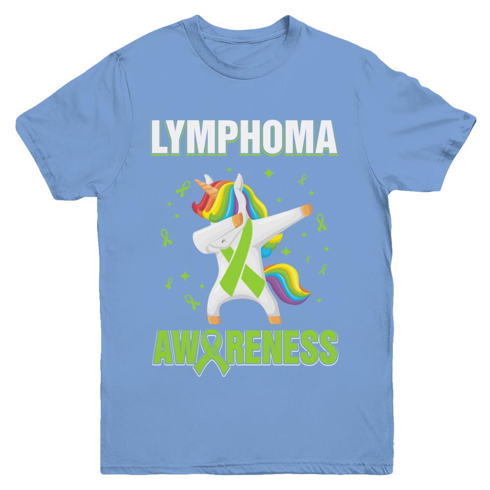 Inspirational Lymphoma Awareness Unicorn Support Youth-Youth Shirt-Youth T-Shirt-Carolina Blue