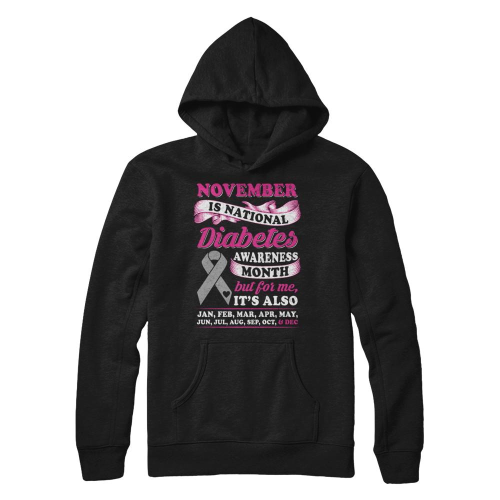 November Is National Diabetes Awareness Month-T-Shirt & Hoodie-Pullover Hoodie-Black