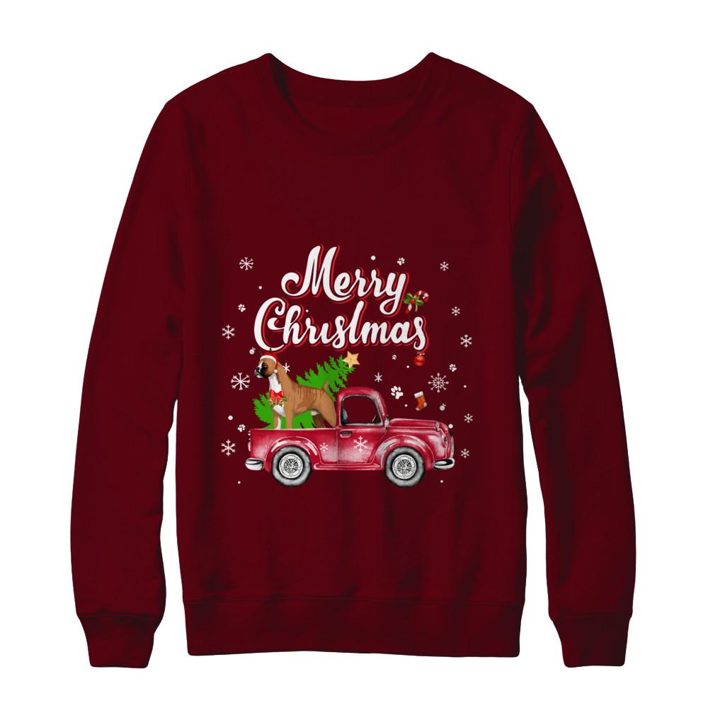 Boxer Retriever Rides Red Truck Christmas Pajama-T-Shirt & Sweatshirt-Crewneck Sweatshirt-Maroon