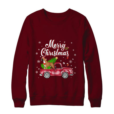 Boxer Retriever Rides Red Truck Christmas Pajama-T-Shirt & Sweatshirt-Crewneck Sweatshirt-Maroon