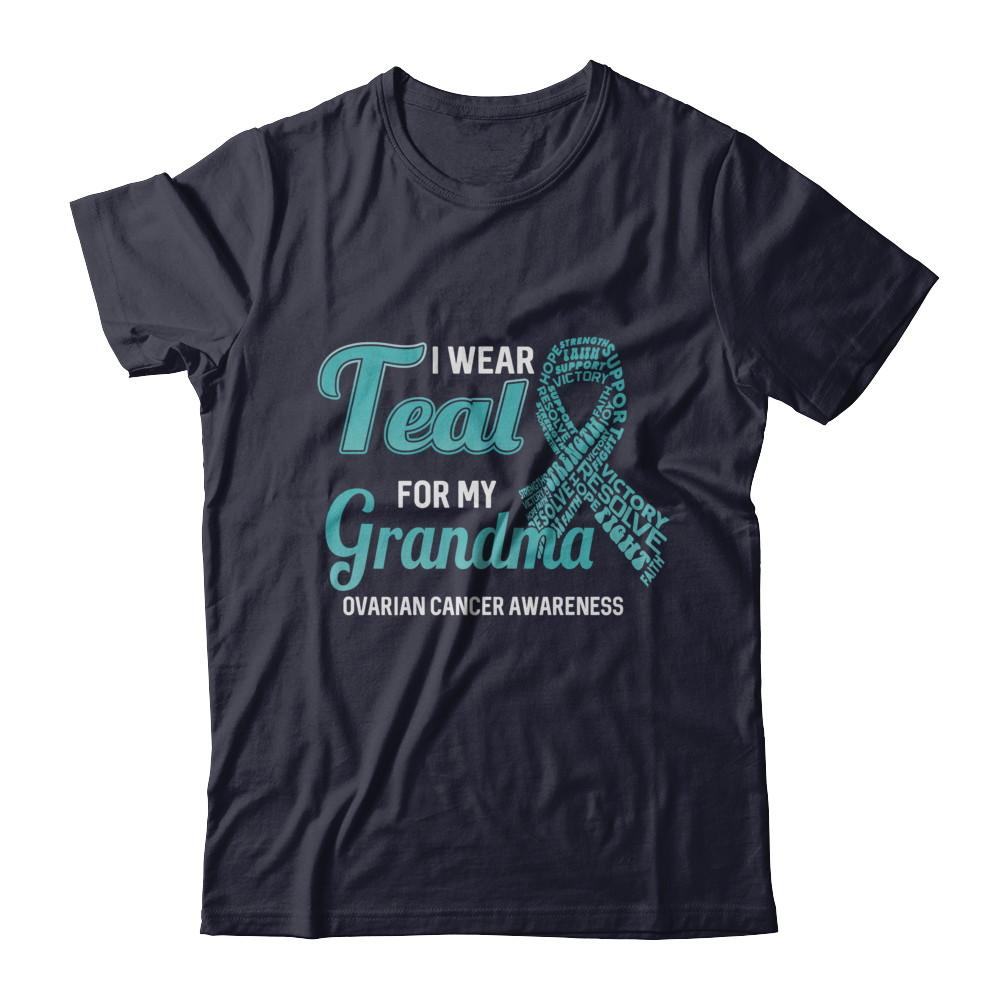 I Wear Teal For My Grandma Ovarian Cancer Awareness-T-Shirt & Hoodie-Premium T-Shirt-Midnight Navy