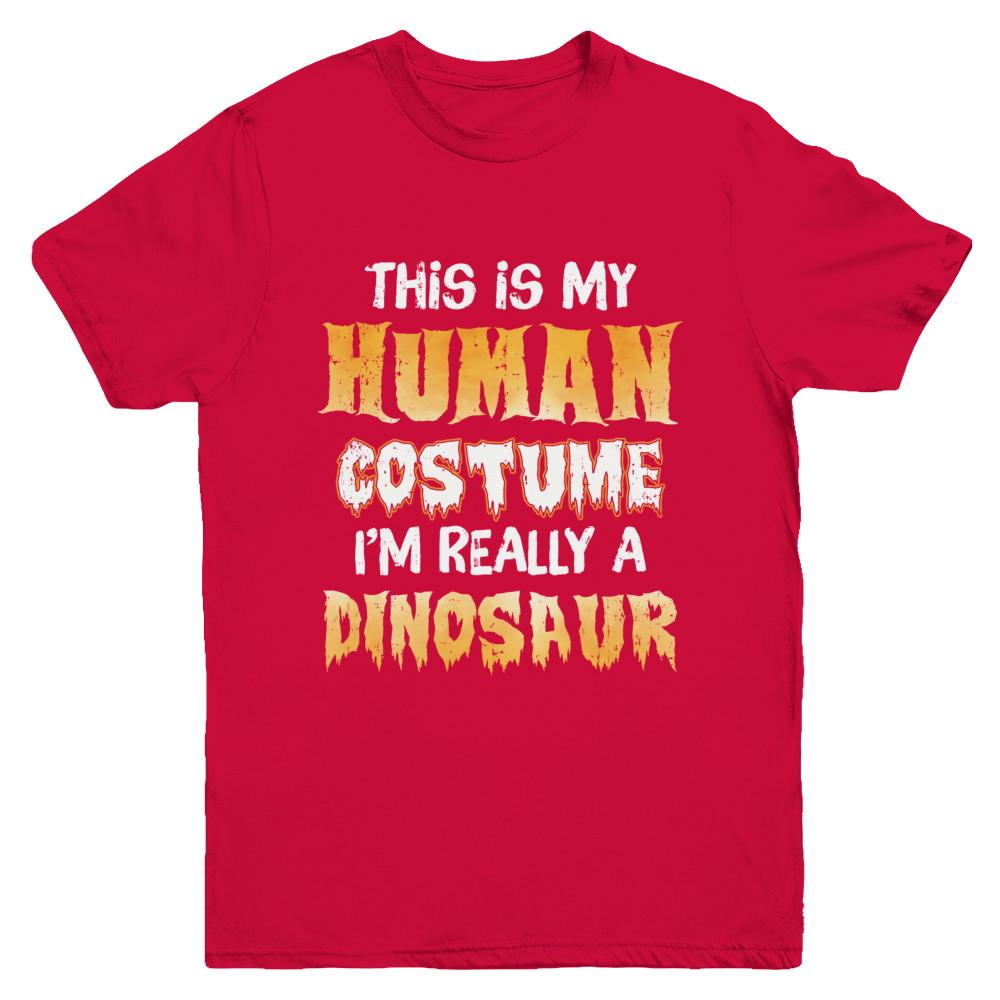 This Is My Human Costume Dinosaur T-Rex Halloween Youth-Youth Shirt-Youth T-Shirt-Red