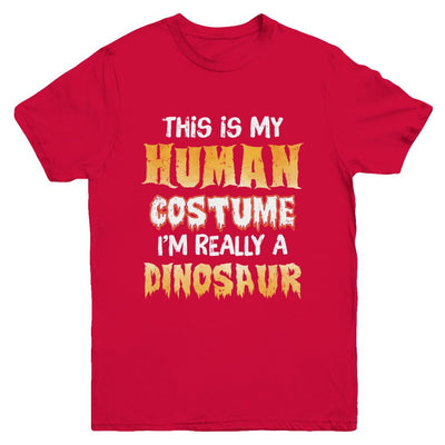 This Is My Human Costume Dinosaur T-Rex Halloween Youth-Youth Shirt-Youth T-Shirt-Red