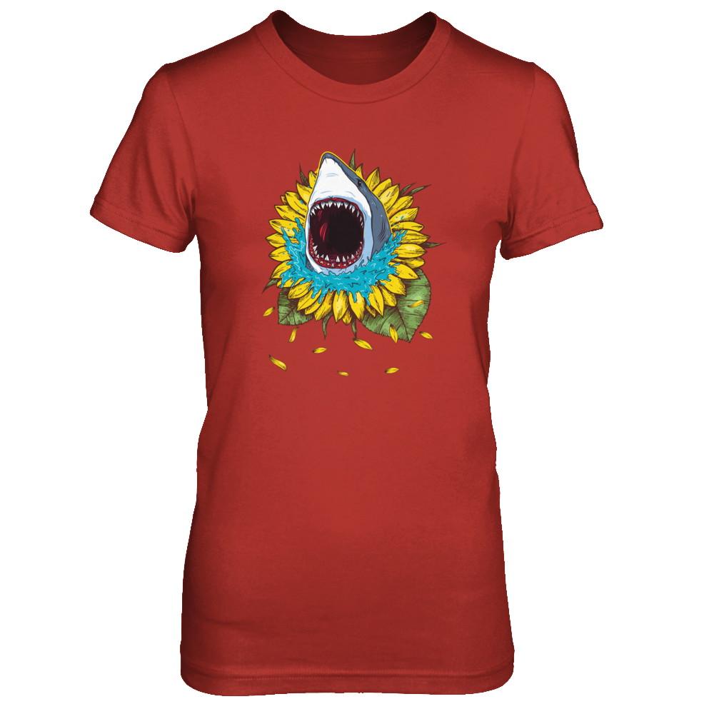 Shark Sunflower Funny Shark Lover Gift-T-Shirt & Tank Top-Women's T-Shirt-Red