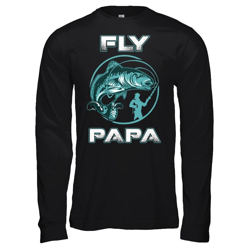Fly Fishing Papa-T-Shirt & Hoodie-Long Sleeve T-Shirt-Black