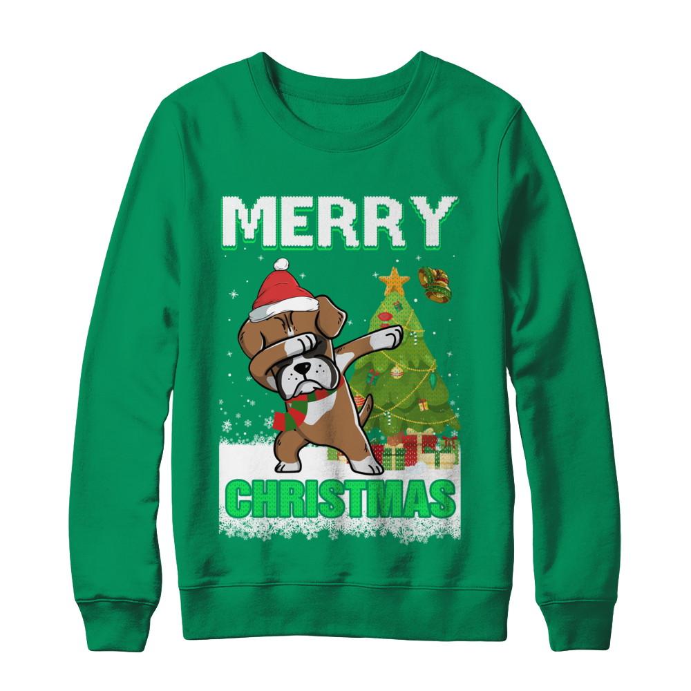 Cute Boxer Claus Merry Christmas Ugly Sweater-T-Shirt & Sweatshirt-Crewneck Sweatshirt-Irish Green