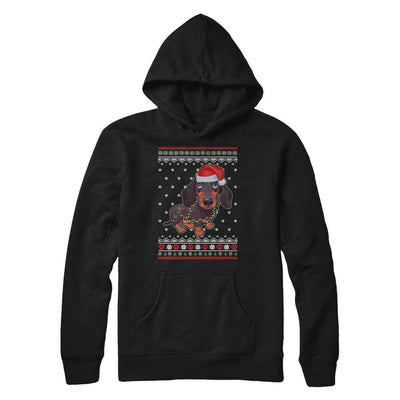 Dachshund Christmas Ugly Sweater Lights Dog Xmas Gift-T-Shirt & Sweatshirt-Pullover Hoodie-Black