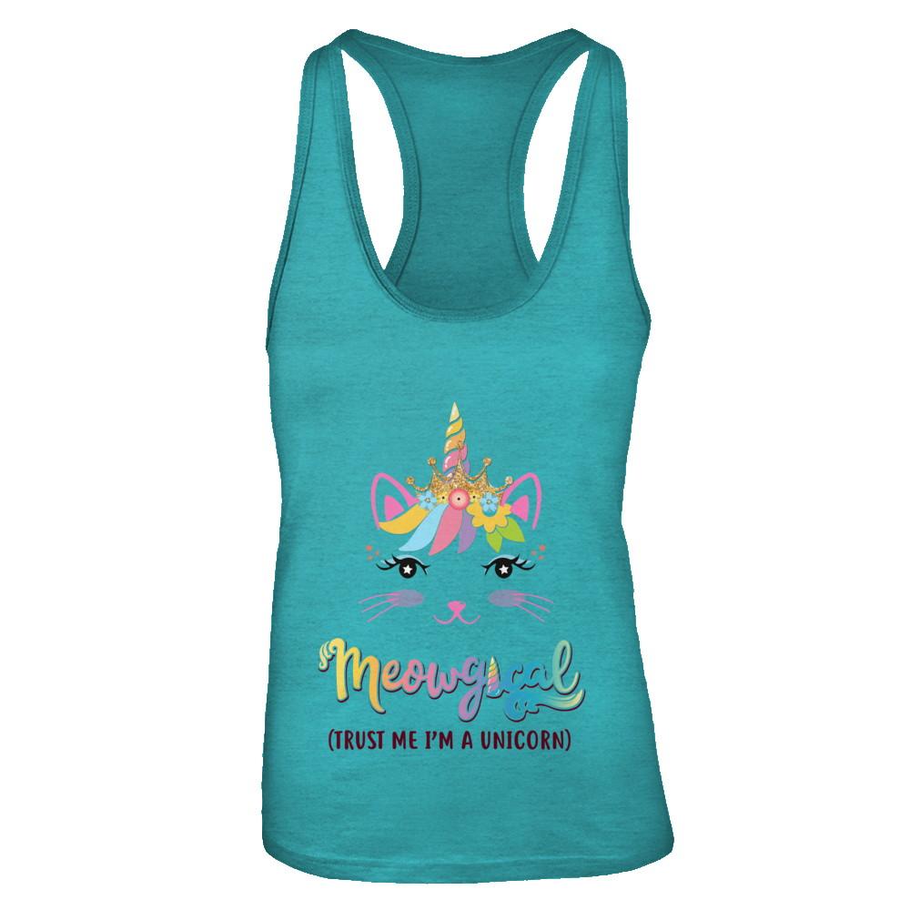 Caticorn Kittycorn Rainbow Meowgical Cat Unicorn Cute-T-Shirt & Tank Top-Women's Ideal Racerback Tank-Tahiti Blue