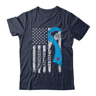 Type 1 Diabetes Awareness Support T1D Flag Ribbon-T-Shirt & Hoodie-Classic T-Shirt-Navy