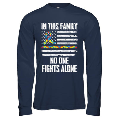 In This Family No One Fights Alone Autism Awareness-T-Shirt & Hoodie-Long Sleeve T-Shirt-Navy