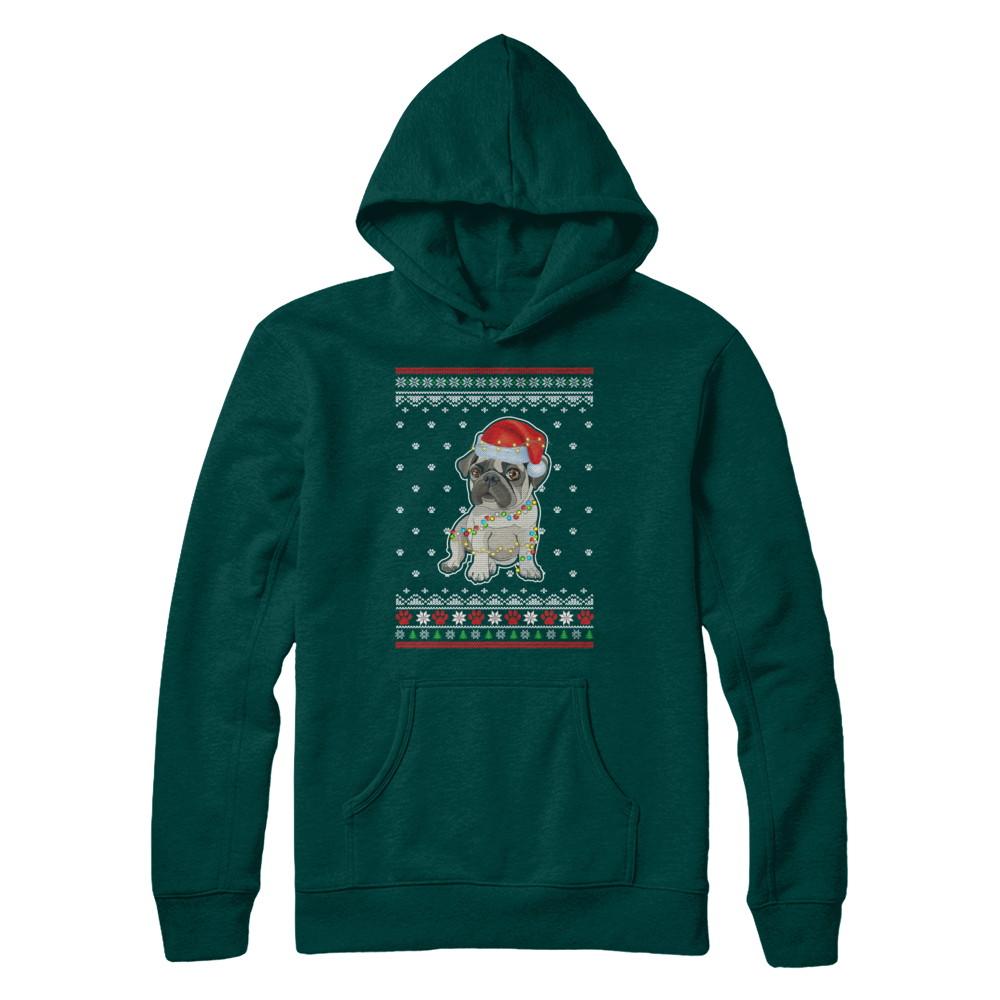 Pug Christmas Ugly Sweater Lights Dog Xmas Gift-T-Shirt & Sweatshirt-Pullover Hoodie-Deep Forest