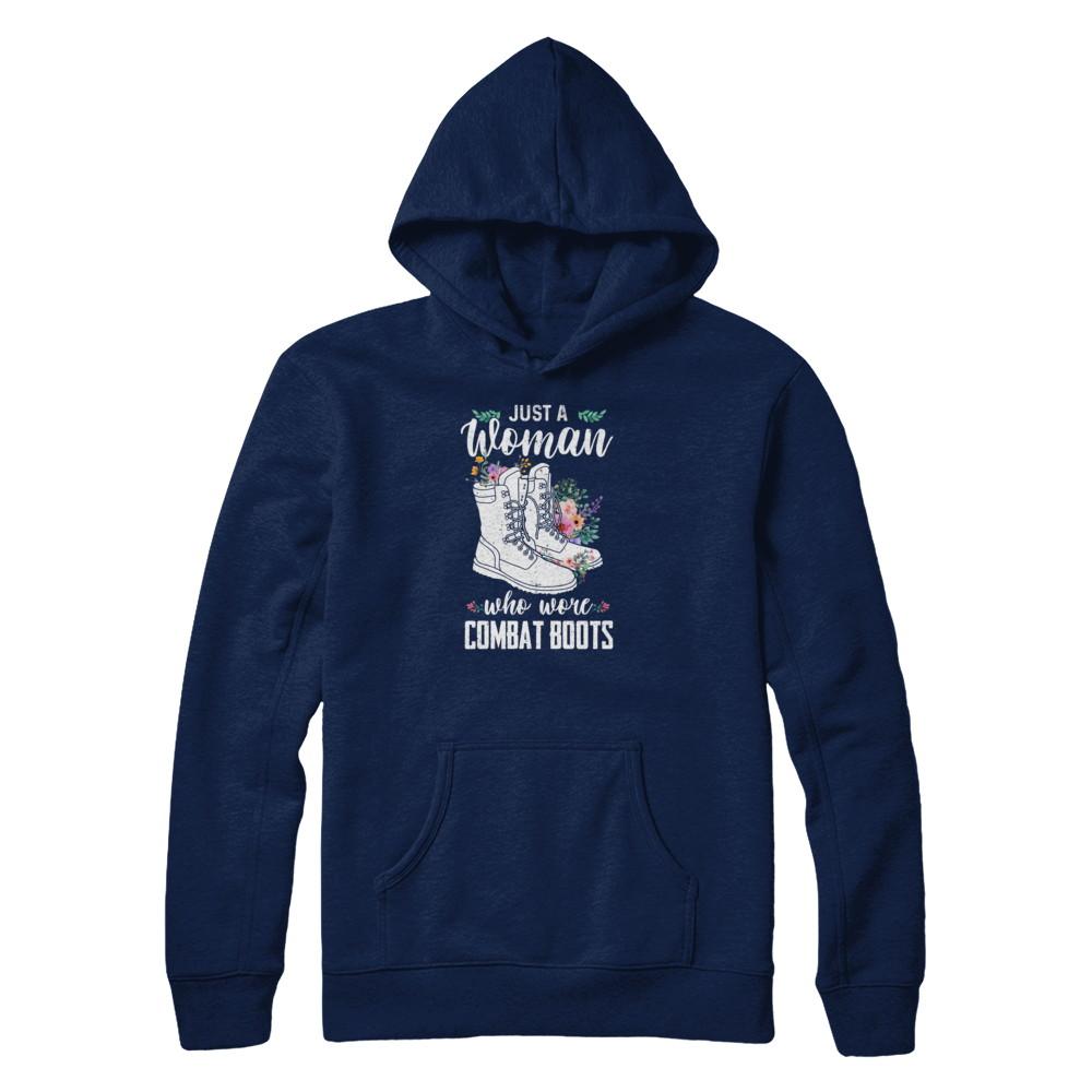 Just A Woman Who Wore Combat Boots Veteran-T-Shirt & Tank Top-Pullover Hoodie-Navy