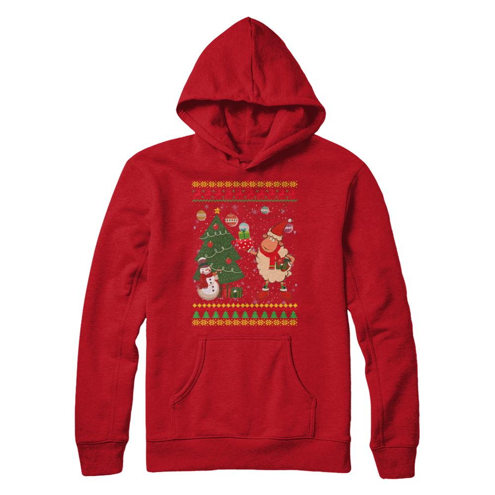 Funny Sheep Lamb Christmas Cute Family Ugly Sweater-T-Shirt & Sweatshirt-Pullover Hoodie-Red