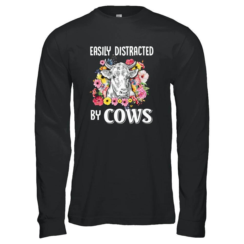Easily Distracted By Cows-T-Shirt & Tank Top-Long Sleeve T-Shirt-Black