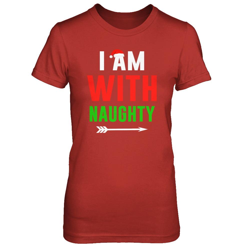 I'm With Naughty Matching Christmas Couples Pajamas-T-Shirt & Sweatshirt-Women's T-Shirt-Red