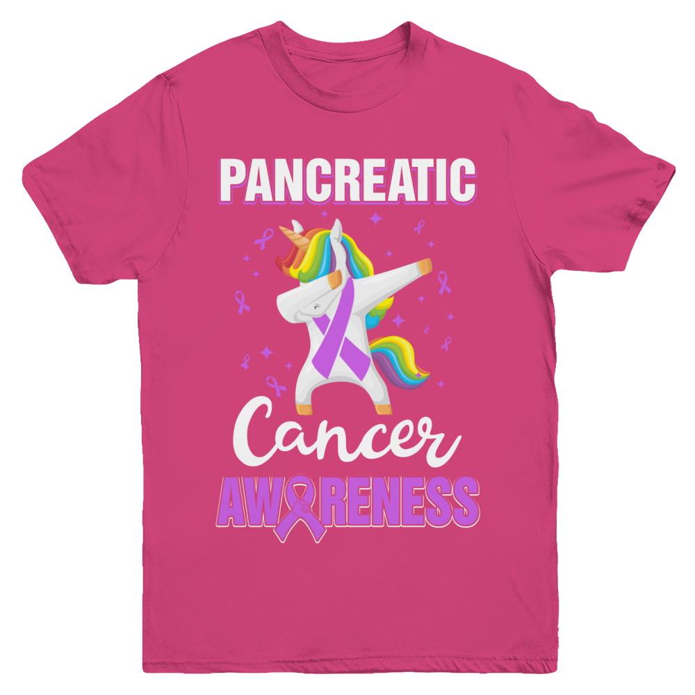 Inspirational Pancreatic Cancer Awareness Unicorn Support Youth-Youth Shirt-Youth T-Shirt-Heliconia