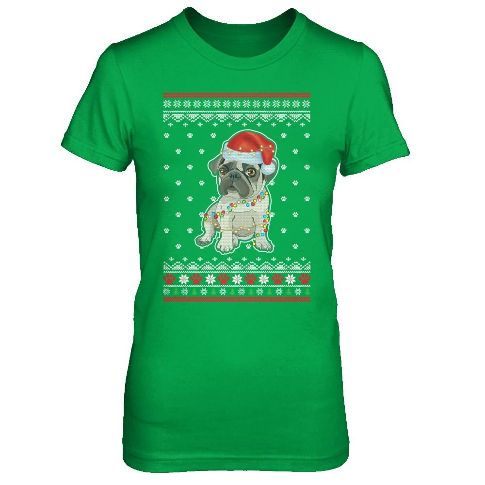 Pug Christmas Ugly Sweater Lights Dog Xmas Gift-T-Shirt & Sweatshirt-Women's T-Shirt-Irish Green