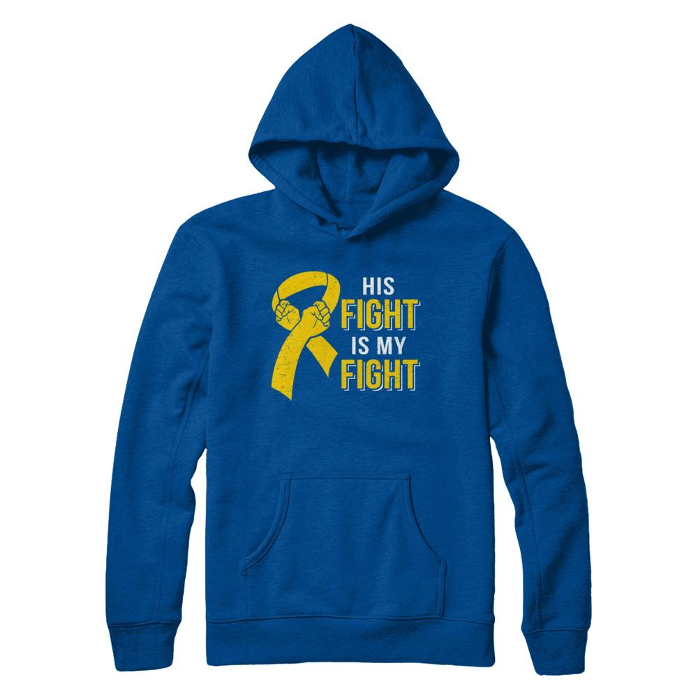 His Fight Is My Fight Childhood Cancer Yellow Ribbon-T-Shirt & Hoodie-Pullover Hoodie-Deep Royal