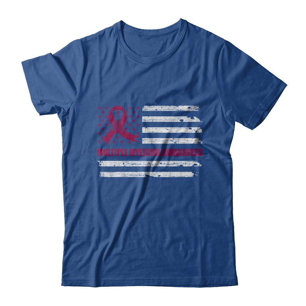 Burgundy Ribbon Multiple Myeloma Awareness US Flag-T-Shirt & Hoodie-Classic T-Shirt-Royal
