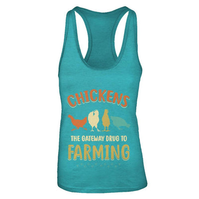 Vintage Chickens The Gateway Drug Funny Farmer Chicken-T-Shirt & Tank Top-Women's Ideal Racerback Tank-Tahiti Blue