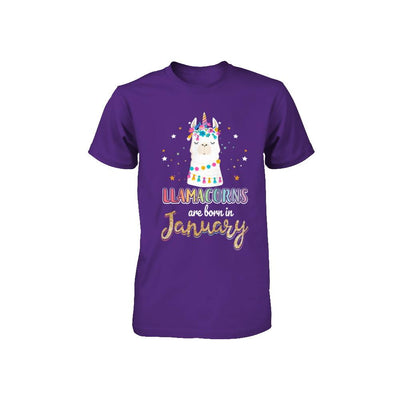 Llama Unicorn Llamacorns Born In January Birthday Gift Youth-Youth Shirt-