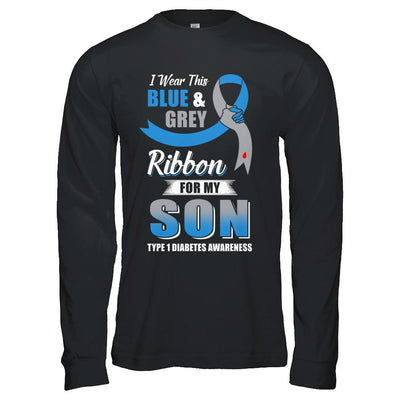 I Wear Blue And Gray For My Son Diabetes Awareness-T-Shirt & Hoodie-Long Sleeve T-Shirt-Black