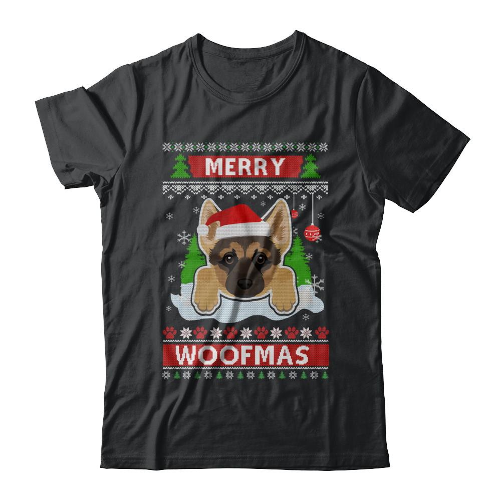 German Shepherd Merry Woofmas Ugly Christmas Sweater-T-Shirt & Sweatshirt-Classic T-Shirt-Black