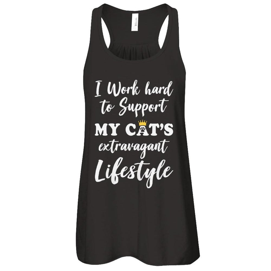 I Work Hard To Support My Cat's Extravagant Lifestyle-T-Shirt & Tank Top-Women's Flowy Racerback Tank-Black