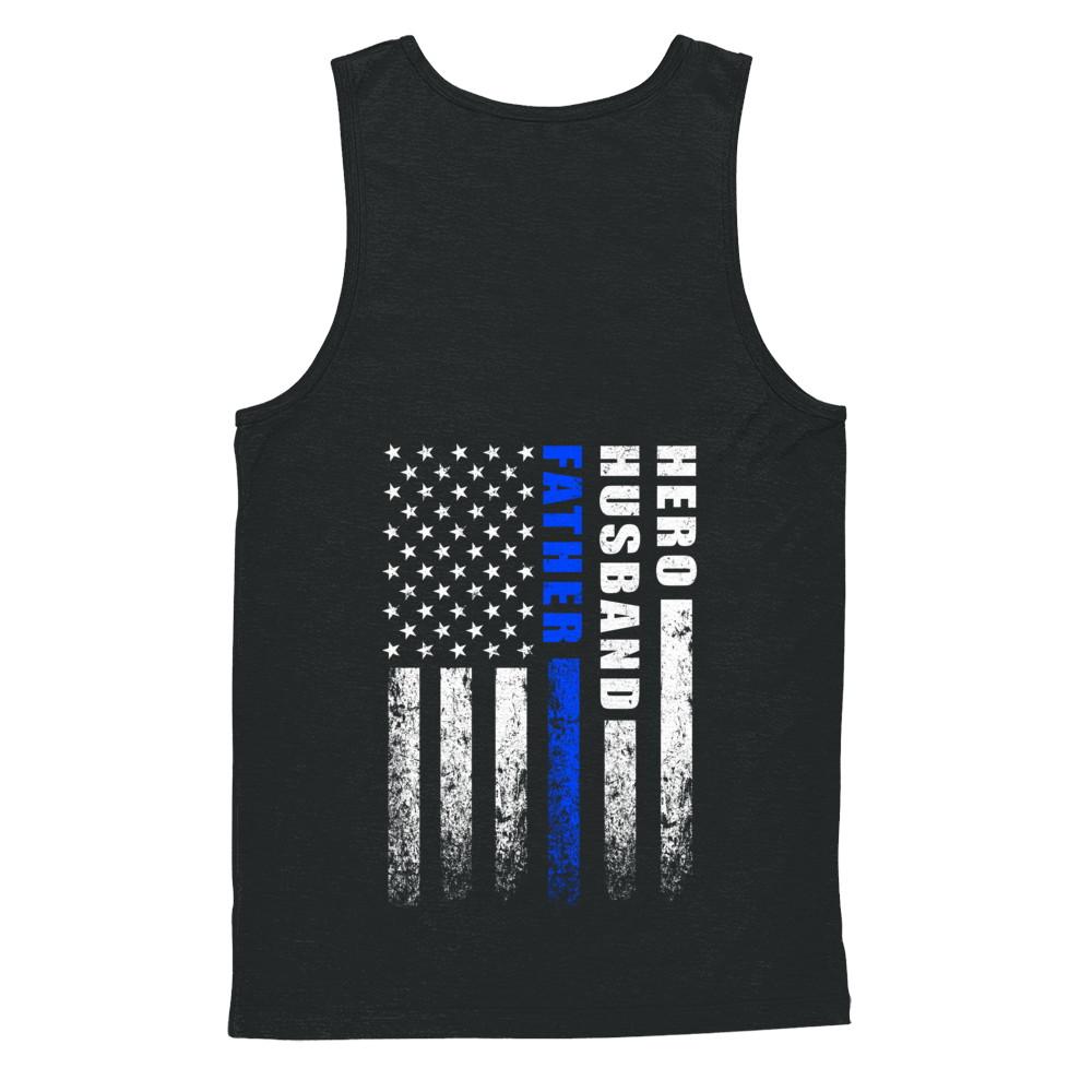 Police Thin Blue Line Husband Daddy Hero Fathers Day Gift-T-Shirt & Hoodie-Unisex Tank-Black