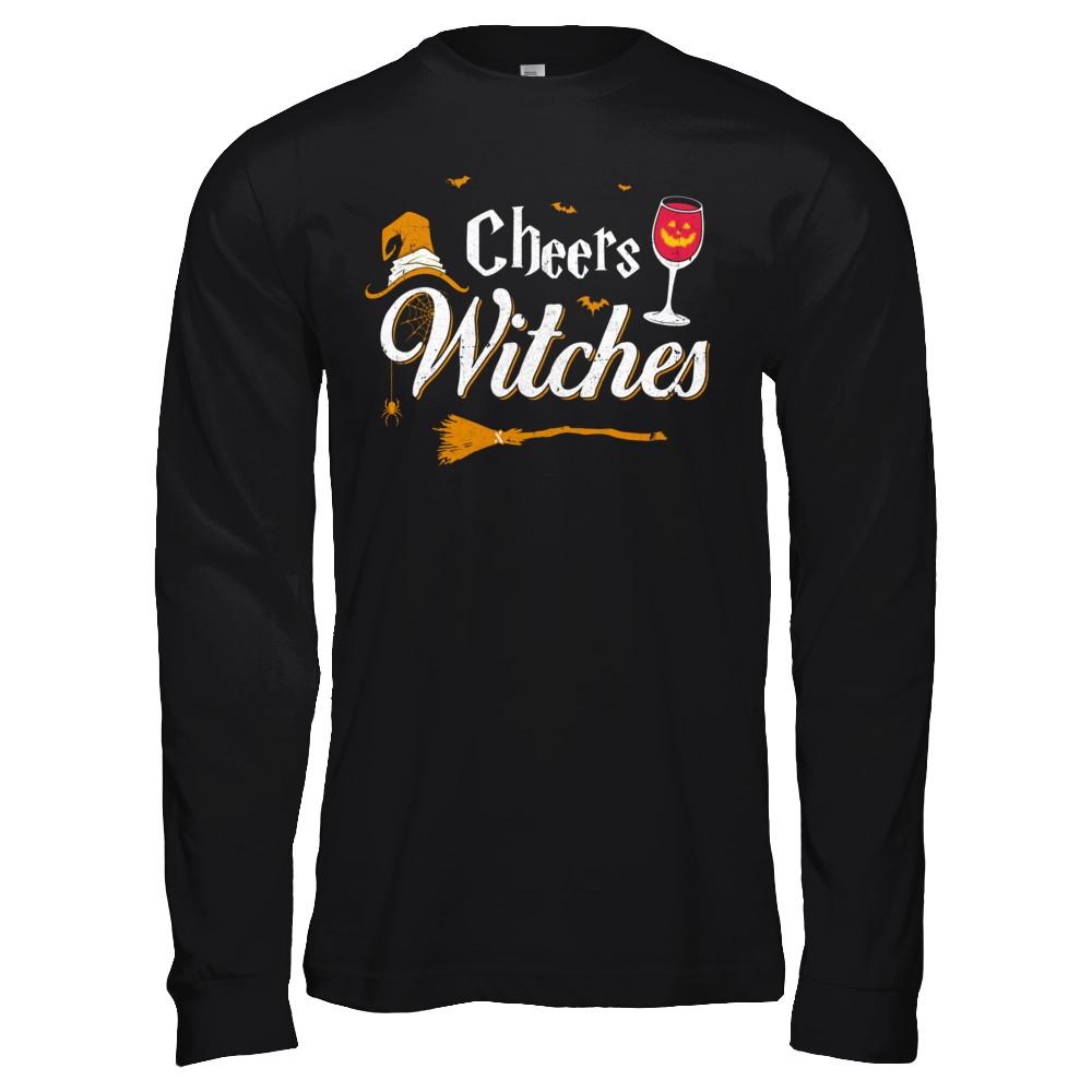 Cheers Witches Happy Hallowine Witch Halloween-T-Shirt & Hoodie-Long Sleeve T-Shirt-Black