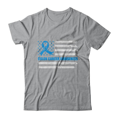 Blue Ribbon Colon Cancer Awareness US Flag-T-Shirt & Hoodie-Classic T-Shirt-Sport Grey