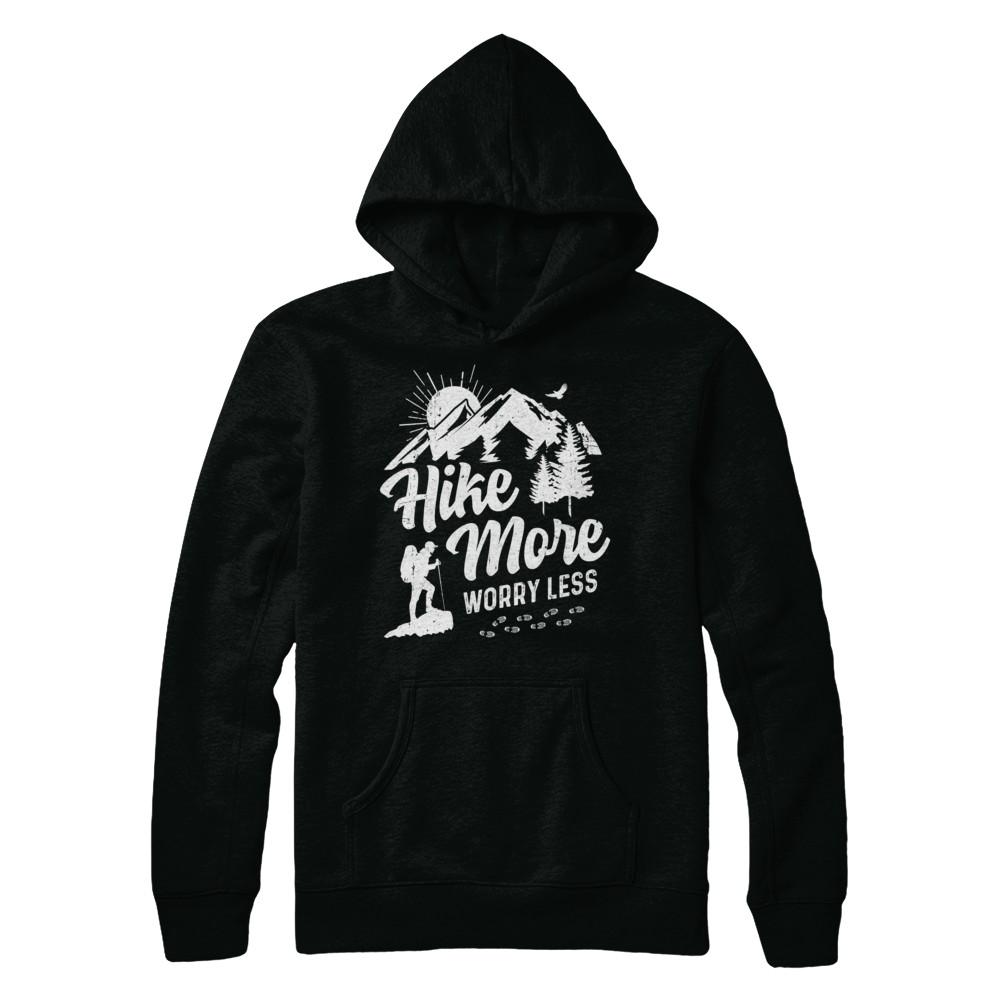 Hike More Worry Less Hiking Camping Sayings-T-Shirt & Hoodie-Pullover Hoodie-Black