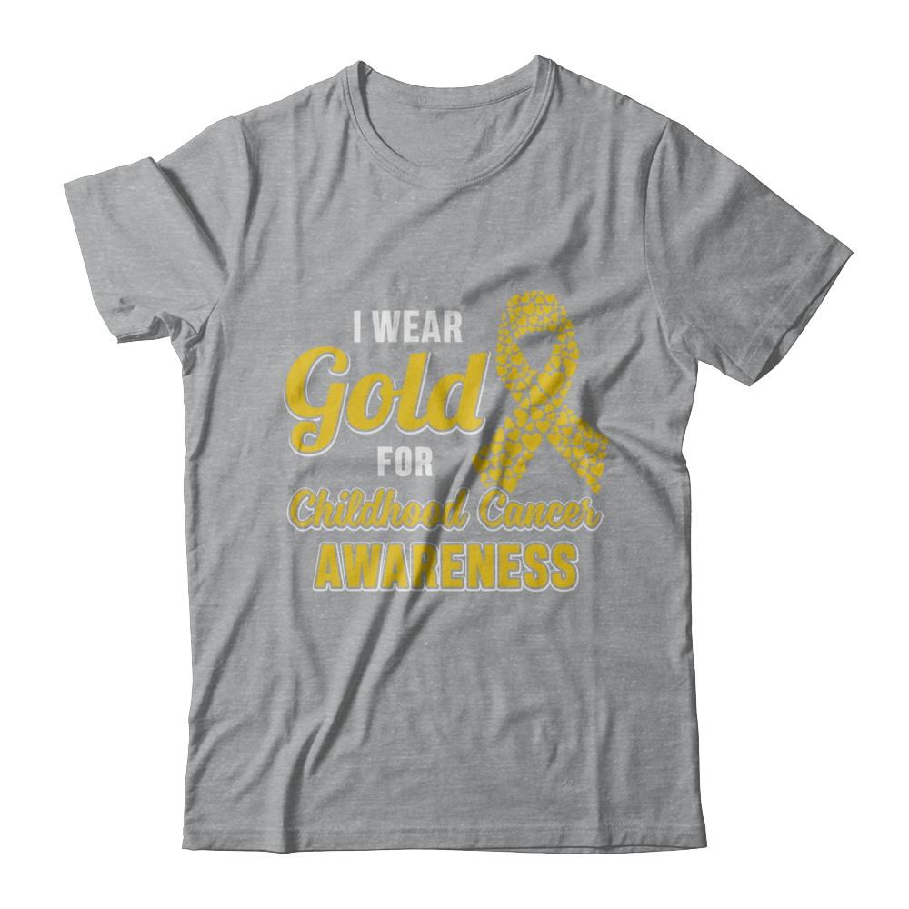 Dad Mom I Wear Gold For Childhood Cancer Awareness-T-Shirt & Hoodie-Classic T-Shirt-Sport Grey