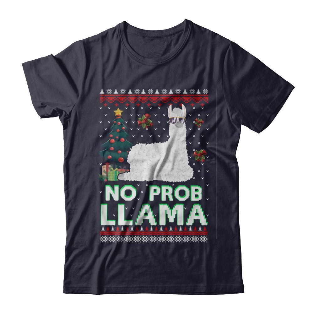 No Prob Llama No Drama Christmas Alpaca Sweater-T-Shirt & Sweatshirt-Premium T-Shirt-Midnight Navy