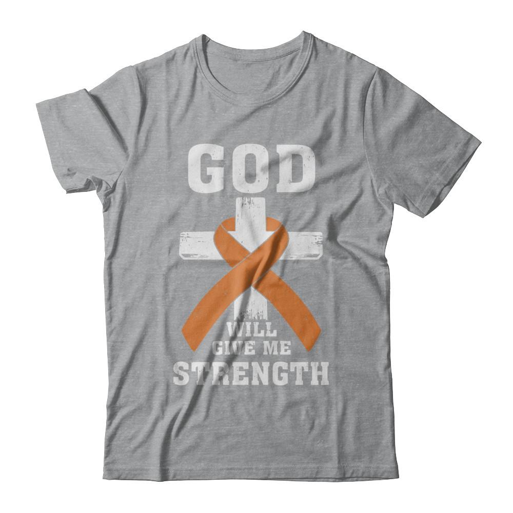 God Will Give Me Strength Orange Awareness Ribbon Gift-T-Shirt & Hoodie-Classic T-Shirt-Sport Grey