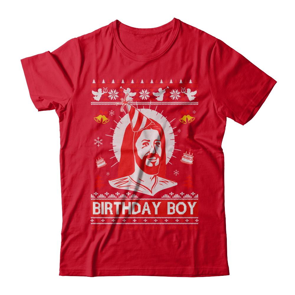 Jesus Birthday Boy Ugly Christmas Sweater-T-Shirt & Sweatshirt-Premium T-Shirt-Red