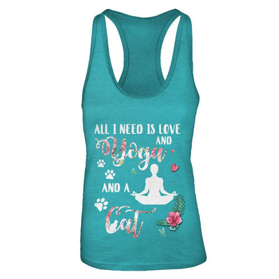 All I Need Is Love And Yoga And A Cat-T-Shirt & Tank Top-Women's Ideal Racerback Tank-Tahiti Blue