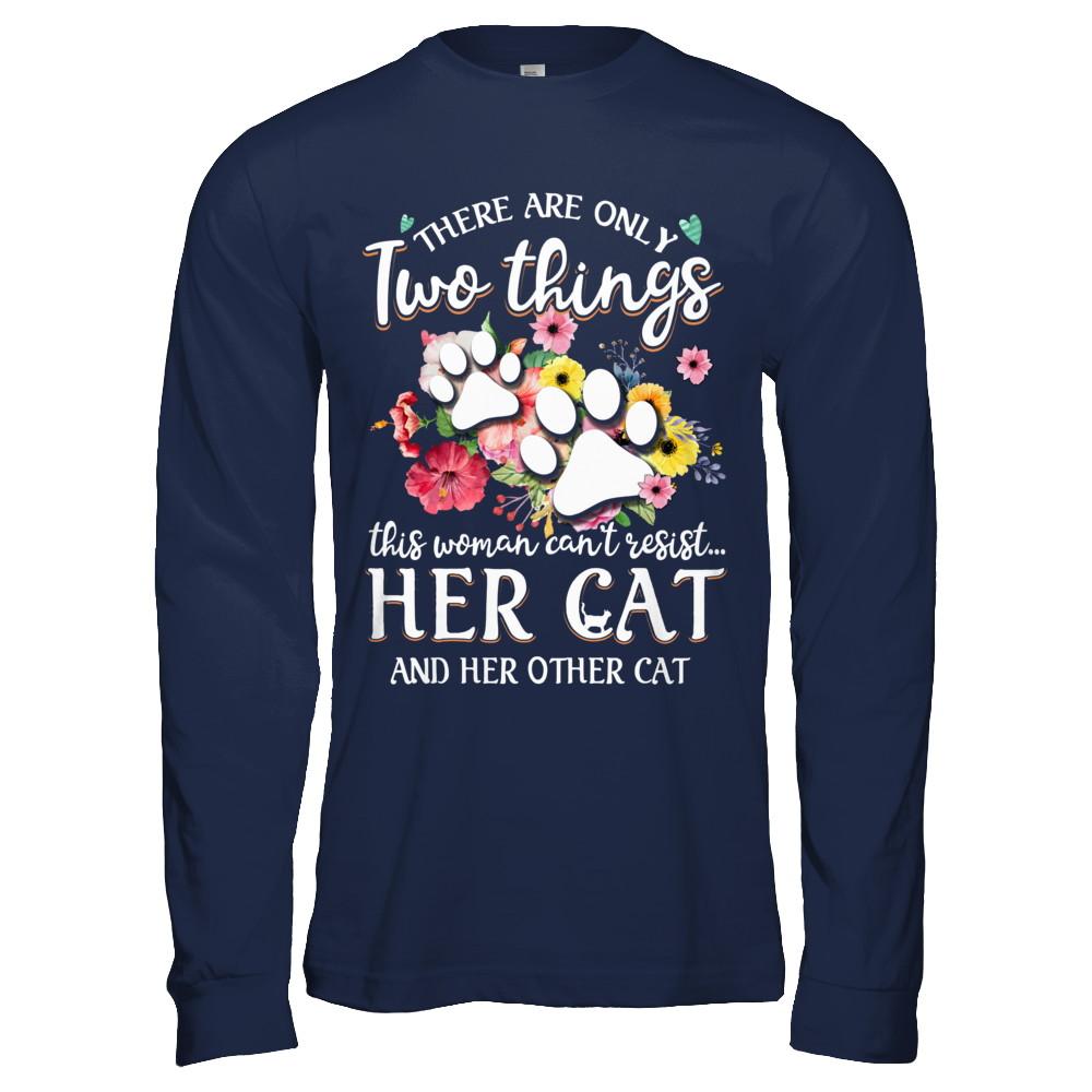 This Woman Can't Resist Her Cat And Her Other Cat-T-Shirt & Hoodie-Long Sleeve T-Shirt-Navy